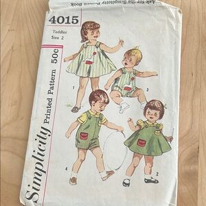 SimplicityVintage  Toddler Dress Pattern with overalls,and sundress  size  2